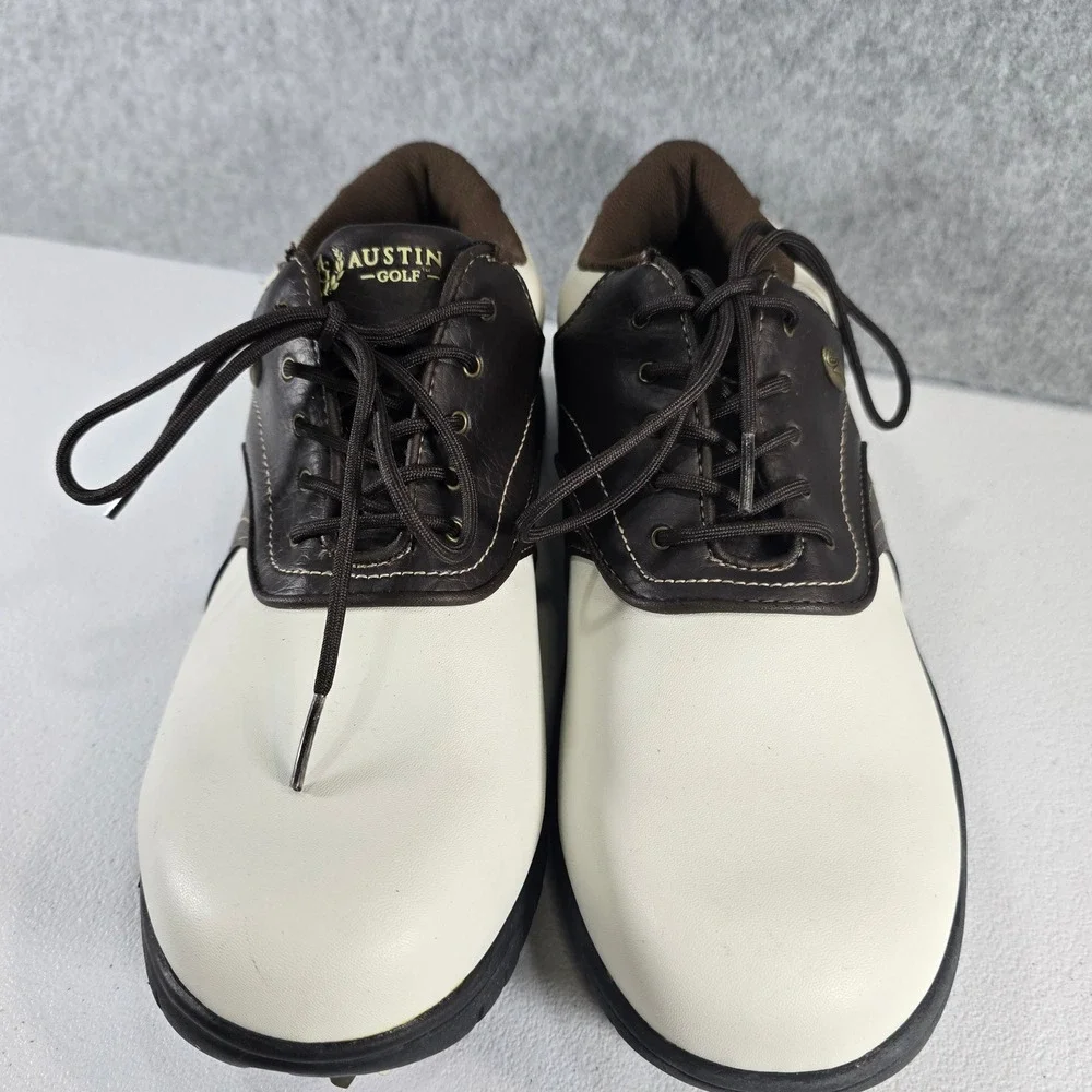 Austin Golf Mens 9 D Brown White Saddle Spiked Golf Shoes 0000440071C-HI